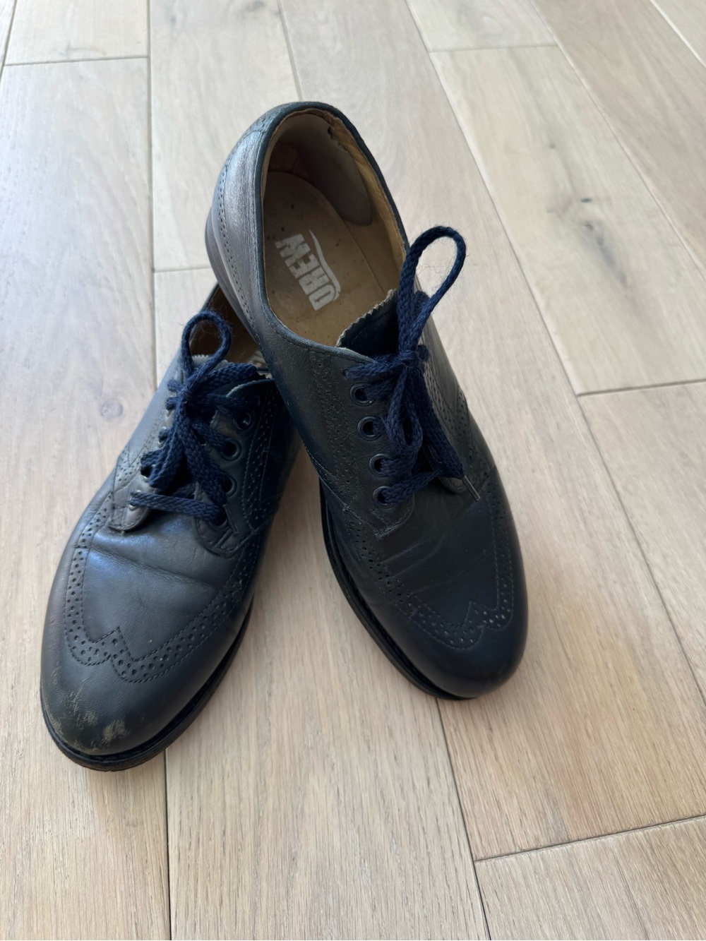 DREW Navy Blue Lace-Up Wingtip Flats